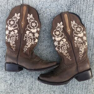 Joe Boots by Arles Women's Brown Suede Embroidered Floral Stirrup Boots Sz 7